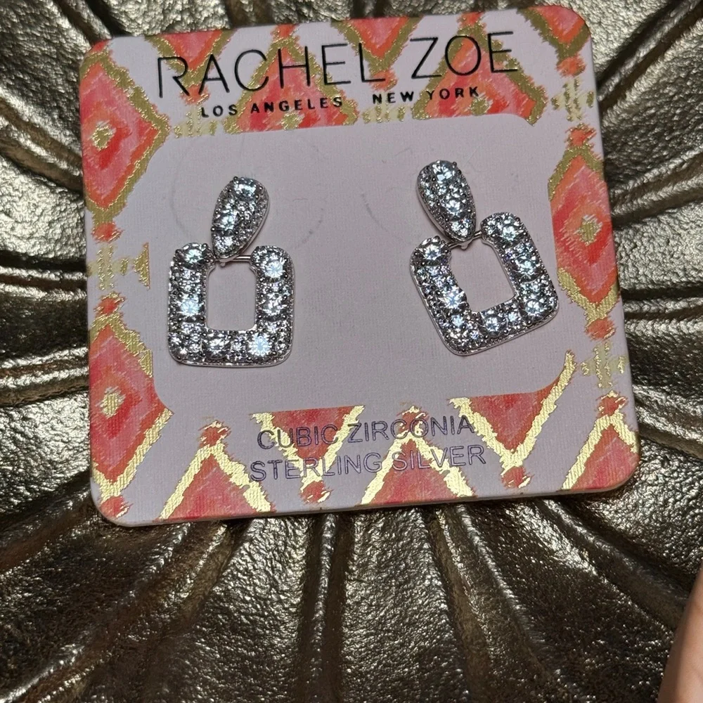 Rachel Zoe Silver Geometric Pavé Earrings - Picture 14 of 14